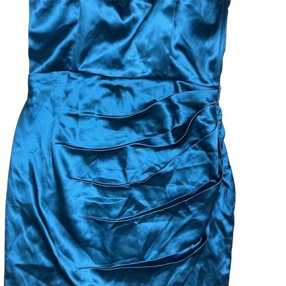 NWT Lulus Women's Stunning Arrival Teal Satin Off-The-Shoulder Maxi Dress XS - Picture 5 of 10